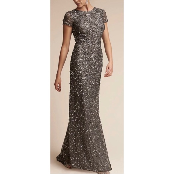 Adrianna Papell x BHLDN Lucent 0 / XS Gray Allover Sequins Maxi Gown - Picture 4 of 7